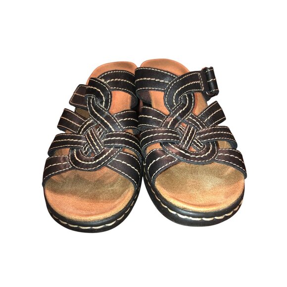 Clarks Womens Black Leather Strappy Slide Sandals With Stitch Detailing Size 7.5 - Picture 12 of 16